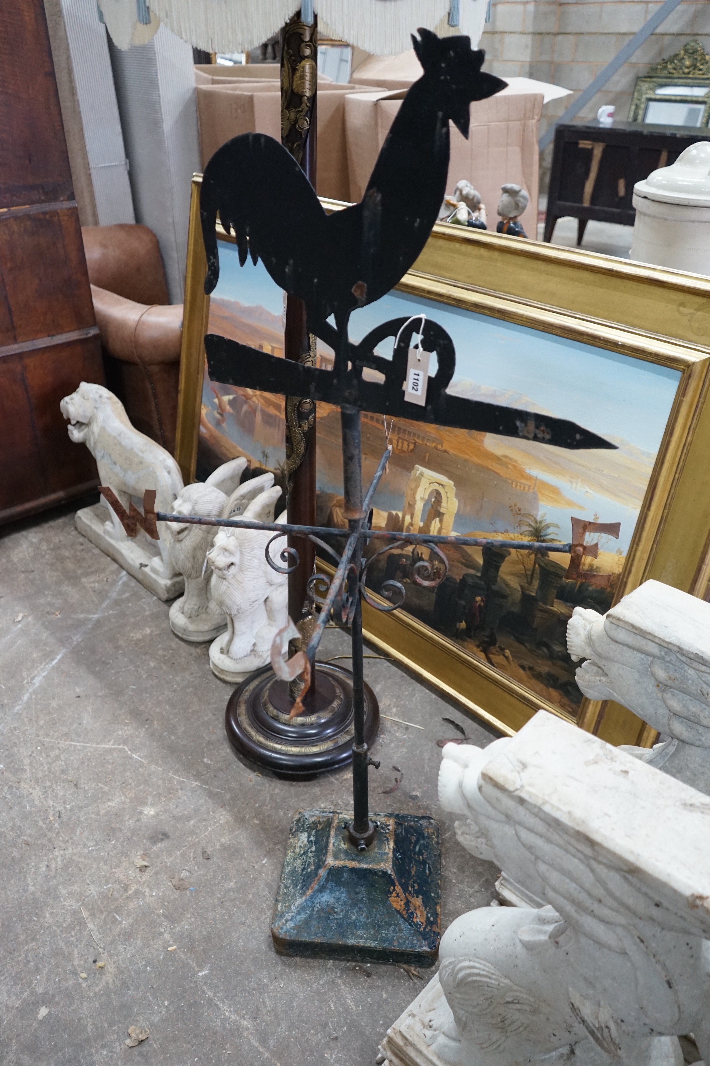 A wrought iron cockerel weather vane, height 147cm